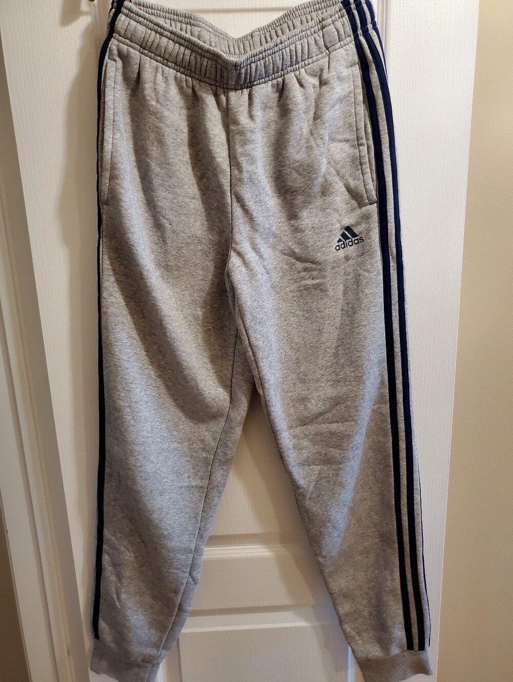 Adidas Grey Sweatpants with Navy Side Stripes